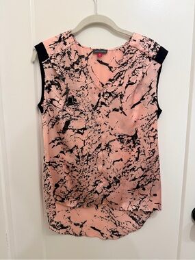 Sleeveless Pink Marble-Print V-Neck Top